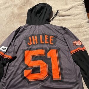 Gray and Black Baseball Hoodie with Orange Accents